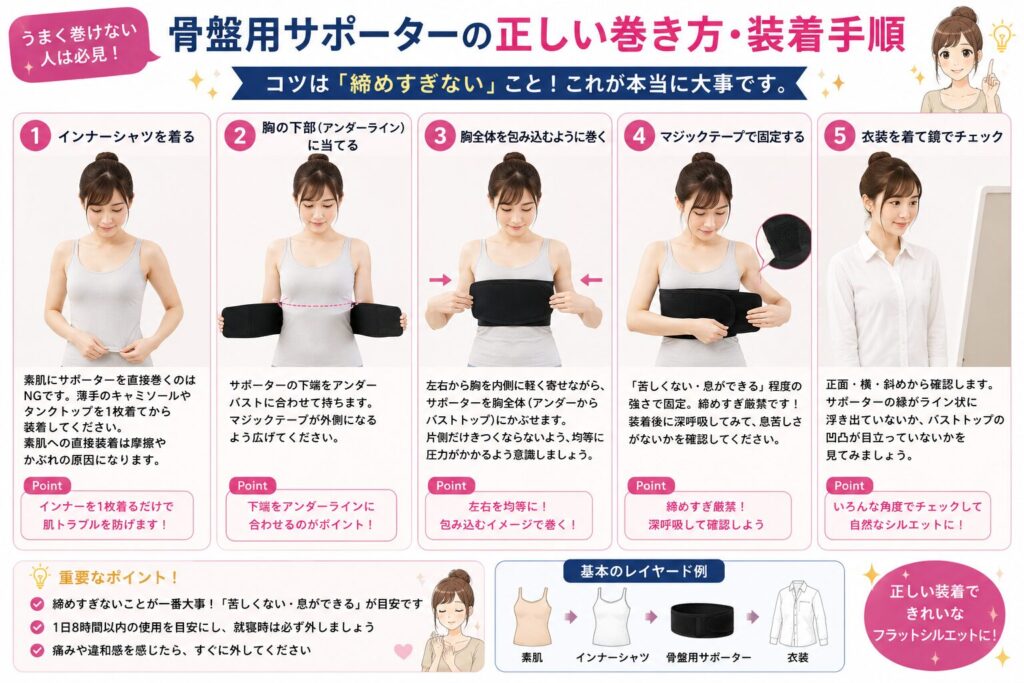 骨盤用サポーターの正しい巻き方・装着手順