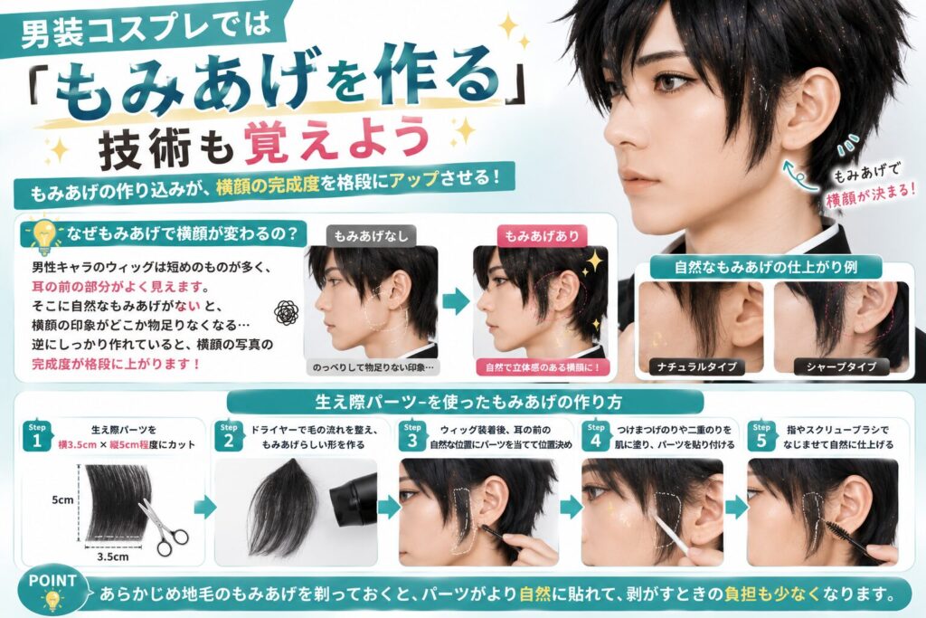 男装コスプレでは「もみあげを作る」技術も覚えよう