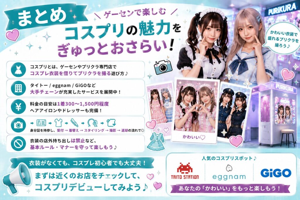 まとめ：ゲームセンターでコスプレができる「コスプリ」